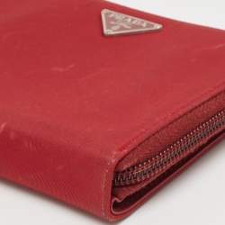 Pre Owned Prada Red Nylon French Flap Wallet