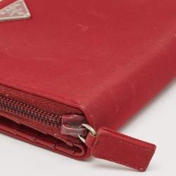 Pre Owned Prada Red Nylon French Flap Wallet