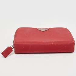 Pre Owned Prada Red Nylon French Flap Wallet