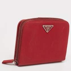 Pre Owned Prada Red Nylon French Flap Wallet