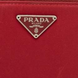Pre Owned Prada Red Nylon French Flap Wallet