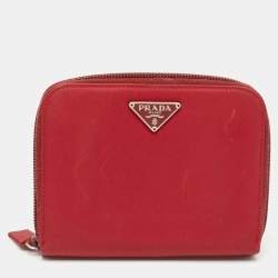 Pre Owned Prada Red Nylon French Flap Wallet