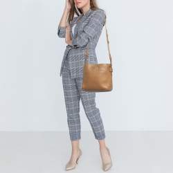Prada Brown Vitello Daino Leather Logo Shoulder Bag