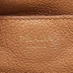 Prada Brown Vitello Daino Leather Logo Shoulder Bag