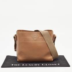 Prada Brown Vitello Daino Leather Logo Shoulder Bag