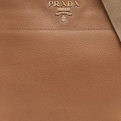 Prada Brown Vitello Daino Leather Logo Shoulder Bag