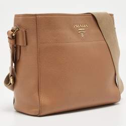 Prada Brown Vitello Daino Leather Logo Shoulder Bag