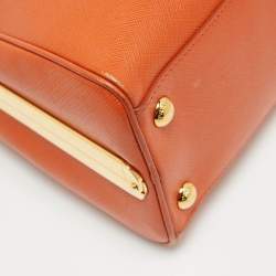 Pre Owned Prada Orange Saffiano Lux Leather Pyramid Frame Satchel