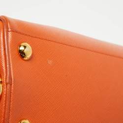 Pre Owned Prada Orange Saffiano Lux Leather Pyramid Frame Satchel
