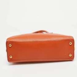 Pre Owned Prada Orange Saffiano Lux Leather Pyramid Frame Satchel