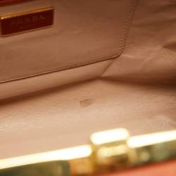 Pre Owned Prada Orange Saffiano Lux Leather Pyramid Frame Satchel