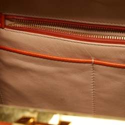 Pre Owned Prada Orange Saffiano Lux Leather Pyramid Frame Satchel