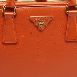 Pre Owned Prada Orange Saffiano Lux Leather Pyramid Frame Satchel
