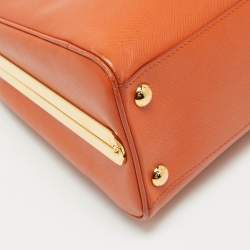 Pre Owned Prada Orange Saffiano Lux Leather Pyramid Frame Satchel