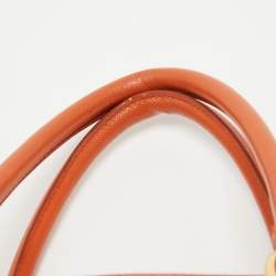 Pre Owned Prada Orange Saffiano Lux Leather Pyramid Frame Satchel