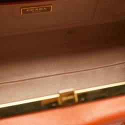 Pre Owned Prada Orange Saffiano Lux Leather Pyramid Frame Satchel