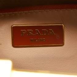 Pre Owned Prada Orange Saffiano Lux Leather Pyramid Frame Satchel
