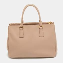Prada Rose Poudre Saffiano Lux Leather Medium Double Zip Tote
