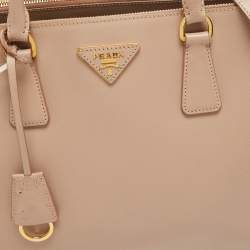 Prada Rose Poudre Saffiano Lux Leather Medium Double Zip Tote