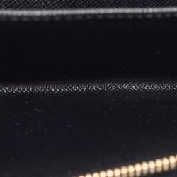 Pre Owned Prada Black Saffiano Leather Zip Around Compact Wallet