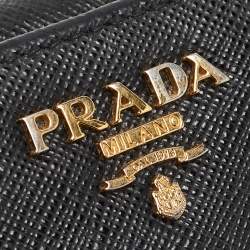 Pre Owned Prada Black Saffiano Leather Zip Around Compact Wallet