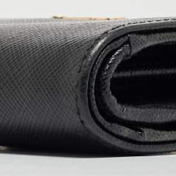 Pre Owned Prada Black Saffiano Leather Zip Around Compact Wallet