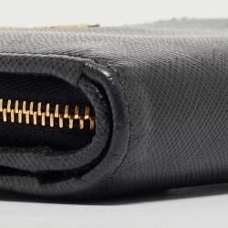 Pre Owned Prada Black Saffiano Leather Zip Around Compact Wallet