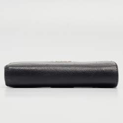 Pre Owned Prada Black Saffiano Leather Zip Around Compact Wallet
