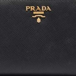Pre Owned Prada Black Saffiano Leather Zip Around Compact Wallet