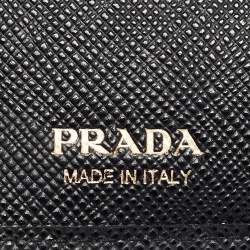 Pre Owned Prada Black Saffiano Leather Zip Around Compact Wallet