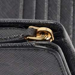 Pre Owned Prada Black Saffiano Leather Zip Around Compact Wallet