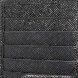 Pre Owned Prada Black Saffiano Leather Zip Around Compact Wallet
