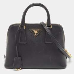 Prada Black Saffiano Lux Leather Small Promenade Satchel