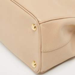 Pre Owned Prada Beige Saffiano Lux Leather Small Double Zip Tote