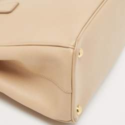 Pre Owned Prada Beige Saffiano Lux Leather Small Double Zip Tote