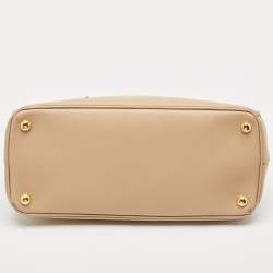 Pre Owned Prada Beige Saffiano Lux Leather Small Double Zip Tote