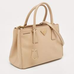 Pre Owned Prada Beige Saffiano Lux Leather Small Double Zip Tote