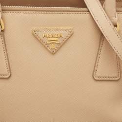 Pre Owned Prada Beige Saffiano Lux Leather Small Double Zip Tote