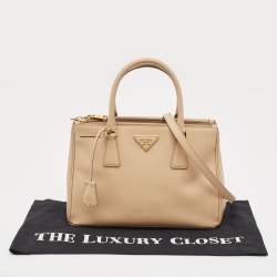 Pre Owned Prada Beige Saffiano Lux Leather Small Double Zip Tote