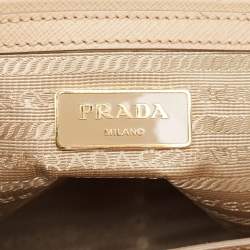 Pre Owned Prada Beige Saffiano Lux Leather Small Double Zip Tote