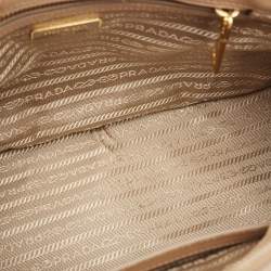 Pre Owned Prada Beige Saffiano Lux Leather Small Double Zip Tote