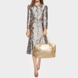 Pre Owned Prada Gold Vitello Daino Leather Large Bauletto Bag