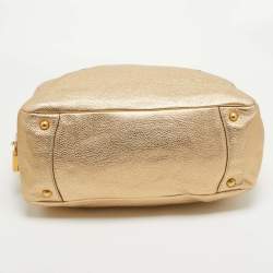 Pre Owned Prada Gold Vitello Daino Leather Large Bauletto Bag