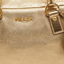 Pre Owned Prada Gold Vitello Daino Leather Large Bauletto Bag
