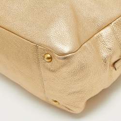 Pre Owned Prada Gold Vitello Daino Leather Large Bauletto Bag