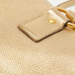 Pre Owned Prada Gold Vitello Daino Leather Large Bauletto Bag