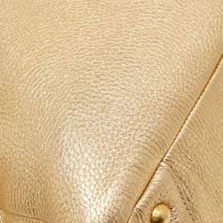Pre Owned Prada Gold Vitello Daino Leather Large Bauletto Bag