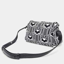 Prada Black/White Jacquard Knit Signaux Shoulder Bag
