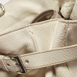 Pre Owned Prada Off White Vitello Daino Leather Side Pockets Tote