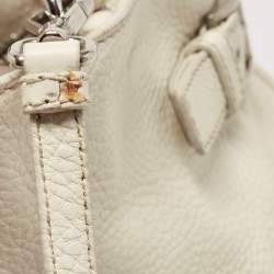 Pre Owned Prada Off White Vitello Daino Leather Side Pockets Tote